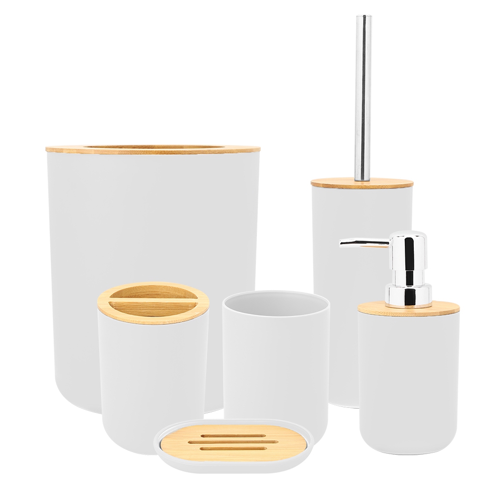 6-teiliges Badezimmer-set: Seifenschale, Zahnbürstenhalter, Becher Und Lotionflasche – Weiß