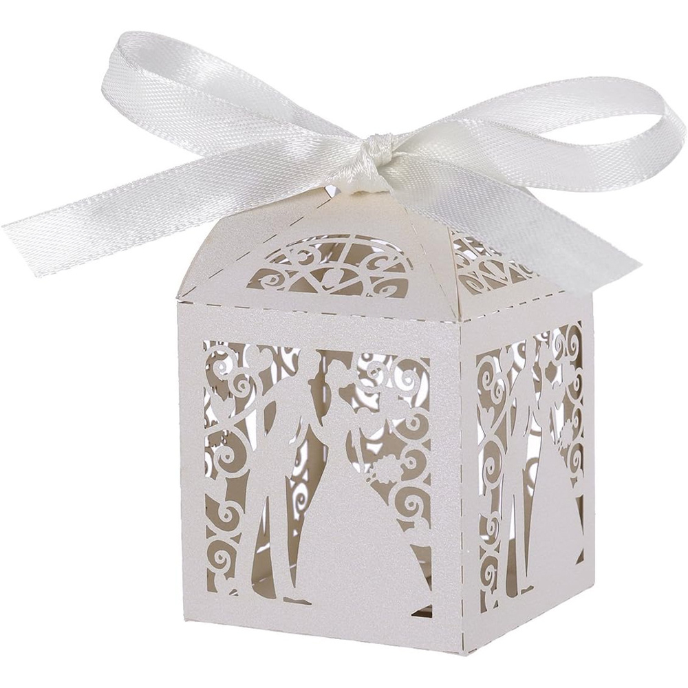 50 Perlmuttweiße Geschenkboxen Aus Papier Für Hochzeiten, Süßigkeiten, Empfänge, Geburtstage, Junggesellinnenabschiede Und Verlobungen