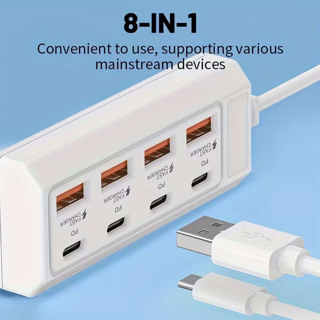 8-port-usb-hub + 4 Typ-c-anschlüsse, 25 W, Kompatibel Mit Pc, Laptop, Tablet Und Usb-c-hub