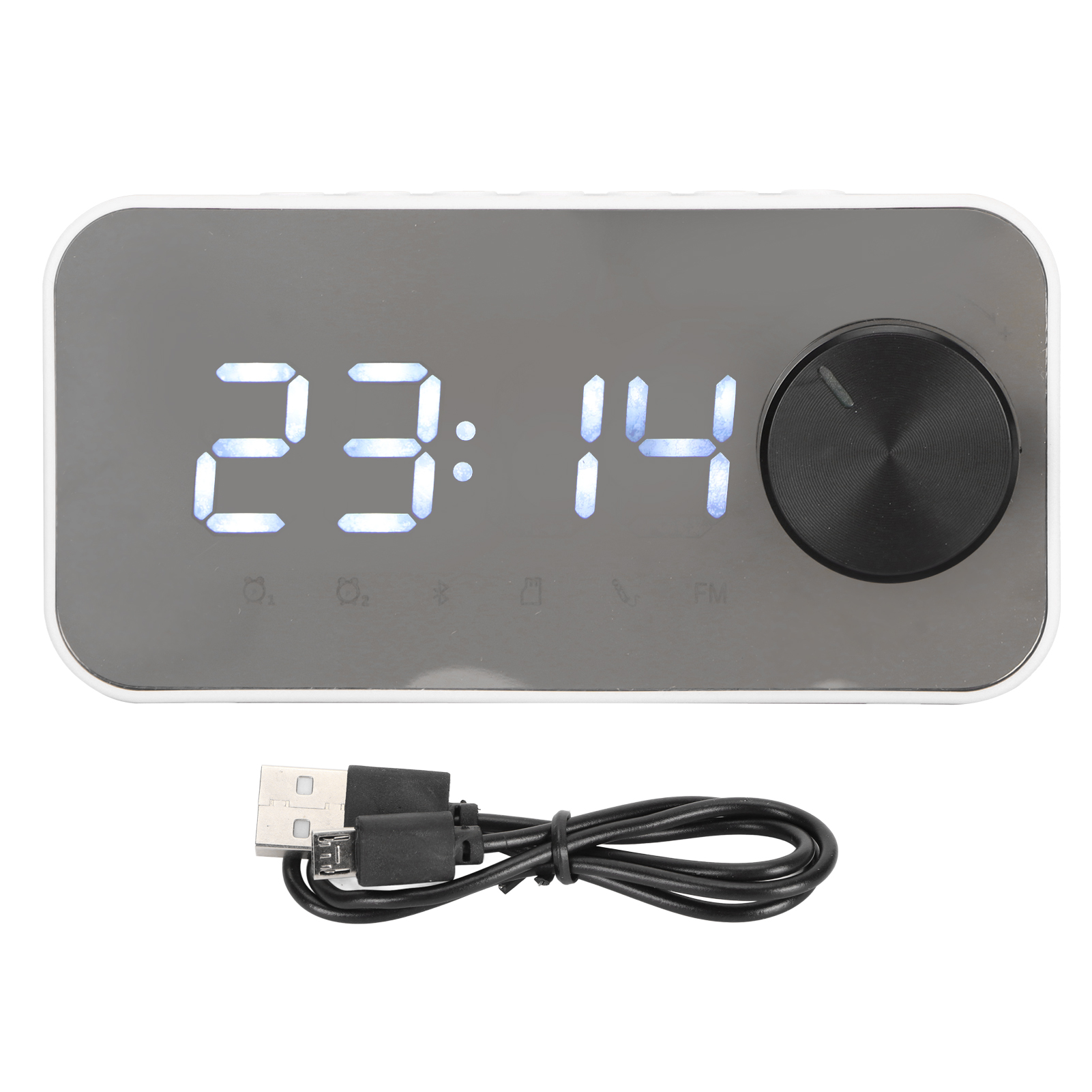 Kabelloser Bluetooth-lautsprecher Mit Temperaturanzeige, Ukw-radio, Spiegelwecker Und Sprachausgabe, Weiß