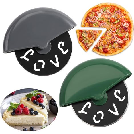 2-teiliges Pizzarad Aus Edelstahl, Runder Pizzaschneider, Pizzamesser Mit Love-motiv, Pizzaschneiderrad Für Pizza, Käse, Kuchen, Waffeln Und Keksteig, Grün Und Grau