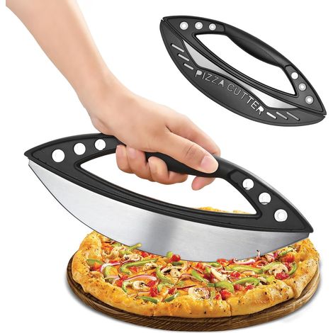 Großer Pizzaschneider Mit Schutzhülle (29 Cm), Klinge Aus Edelstahl, Mit 6 Vanille-aushöhlungslöchern, Mit Rutschfestem Griff, Zum Schneiden Von Pizza, Brot Und Kräutern
