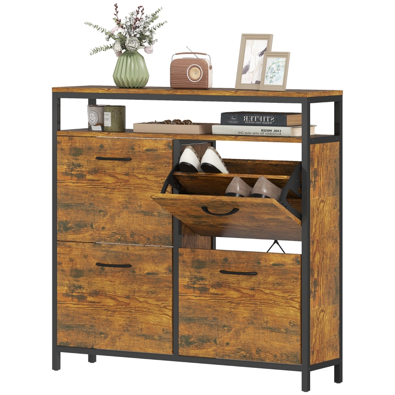 Placard Pour Chaussures Industriel Fonctionnel Wood Rustic Brown 98l X 24w X 95h Cm