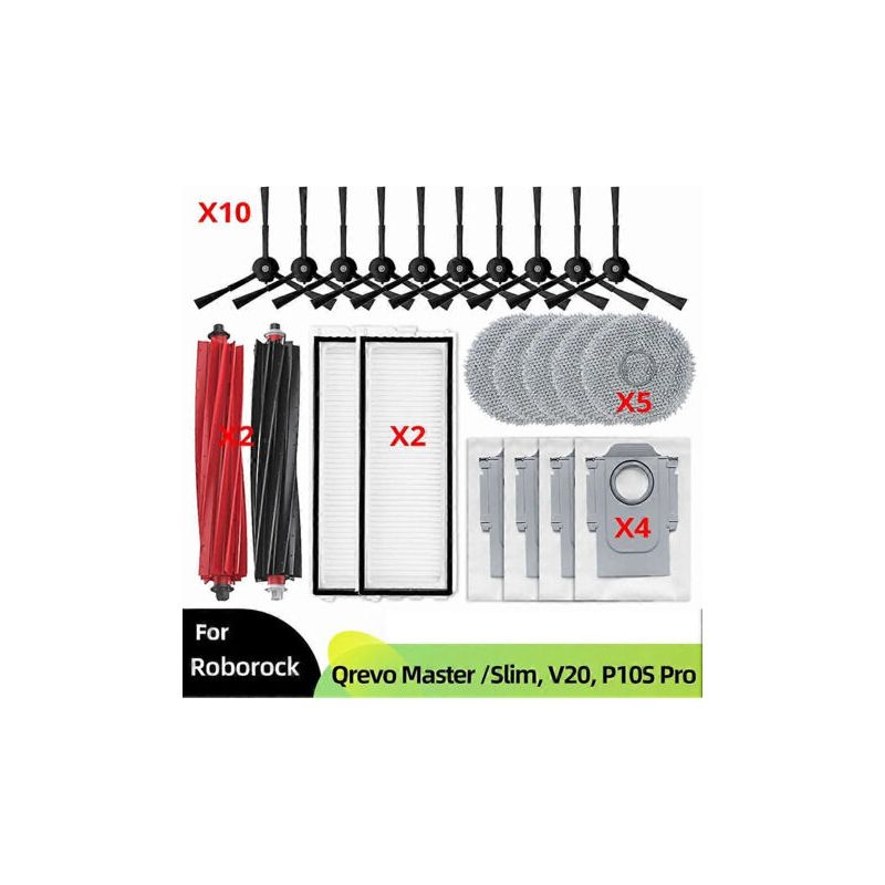 Ersatzteile Für Die Staubsauger Qrevo Master, Qrevo Slim V20 Und P10s Pro: Hauptbürste, Seitenbürste, Tuch, Staubbeutel Und Zubehör.