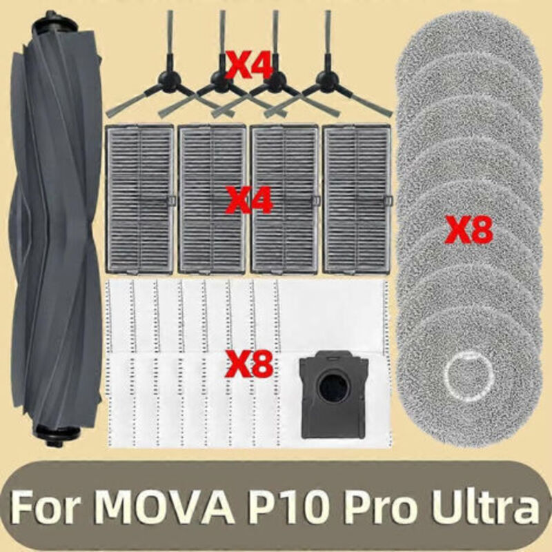 Ersatzteile Für Den Mova P10 Pro Ultra Staubsauger: Tricut Hauptwalze, Seitenbürste, Hepa-filter, Reinigungstuch, Staubbeutel.