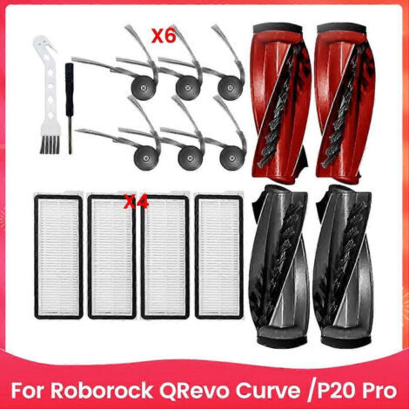 Packung Mit 16 Waschbaren Ersatzteilen Für Den Roborock Qrevo Curve / P20 Pro Staubsauger: Hauptbürste Und Seitenbürste.