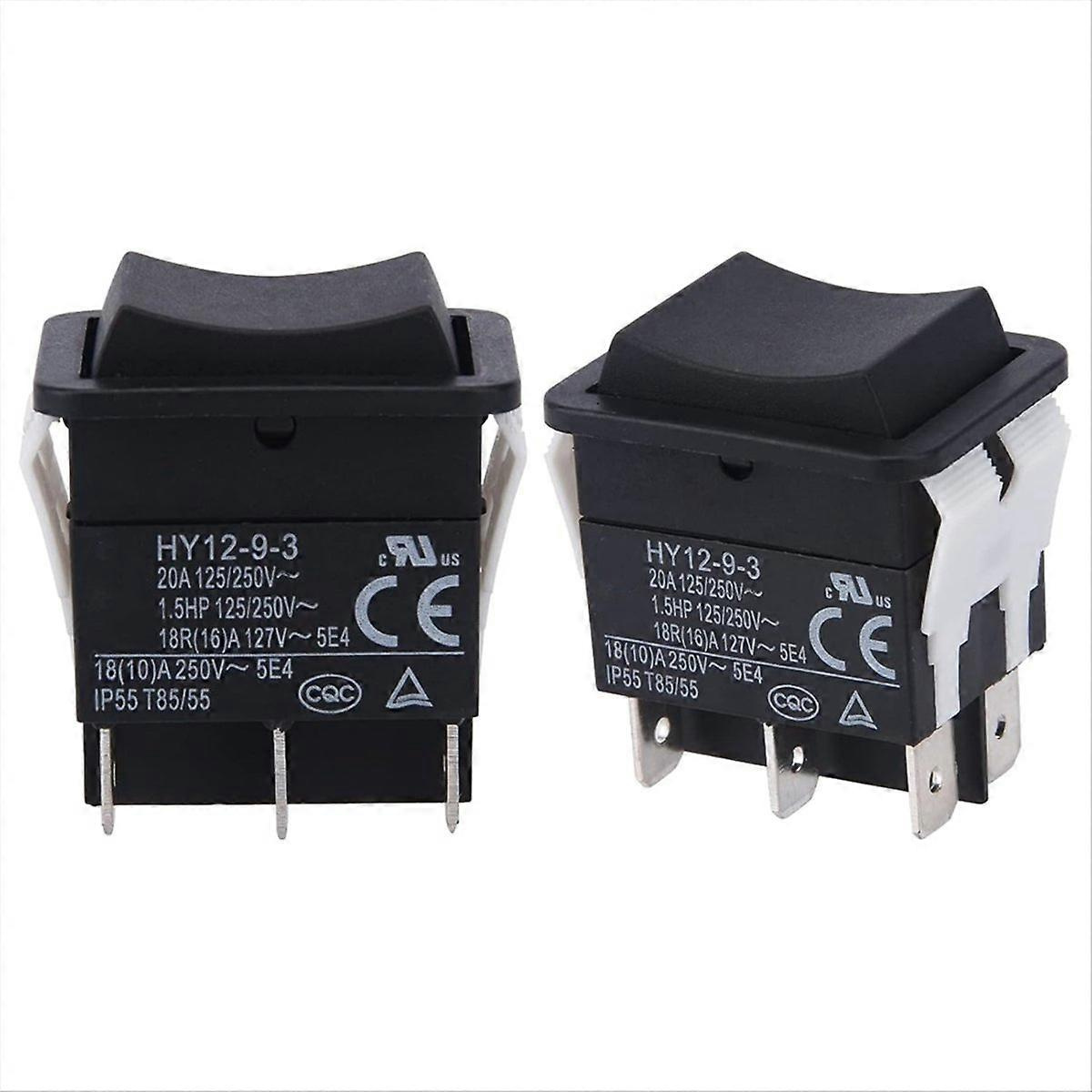 Wippschalter, Hy12-9-3 Industrieller 6-poliger Elektrischer Wippschalter 125v/250v Druckknopf (2 Stück)