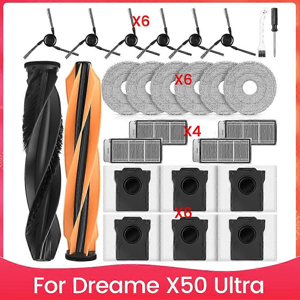 Ersatzteile Für Das Zubehörset Des Dreame X50 Ultra Saugroboters: Hauptseitenbürsten, Hepa-filter, Reinigungstuch Und Staubbeutel.