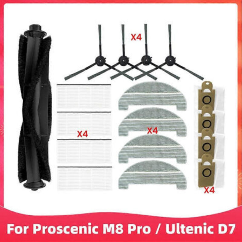 Ersatzteile Für Den Proscenic M8 Pro / Ultenic D7 Saugroboter: Hauptseitenbürste, Hepa-filter, Reinigungstuch Und Staubbeutel.