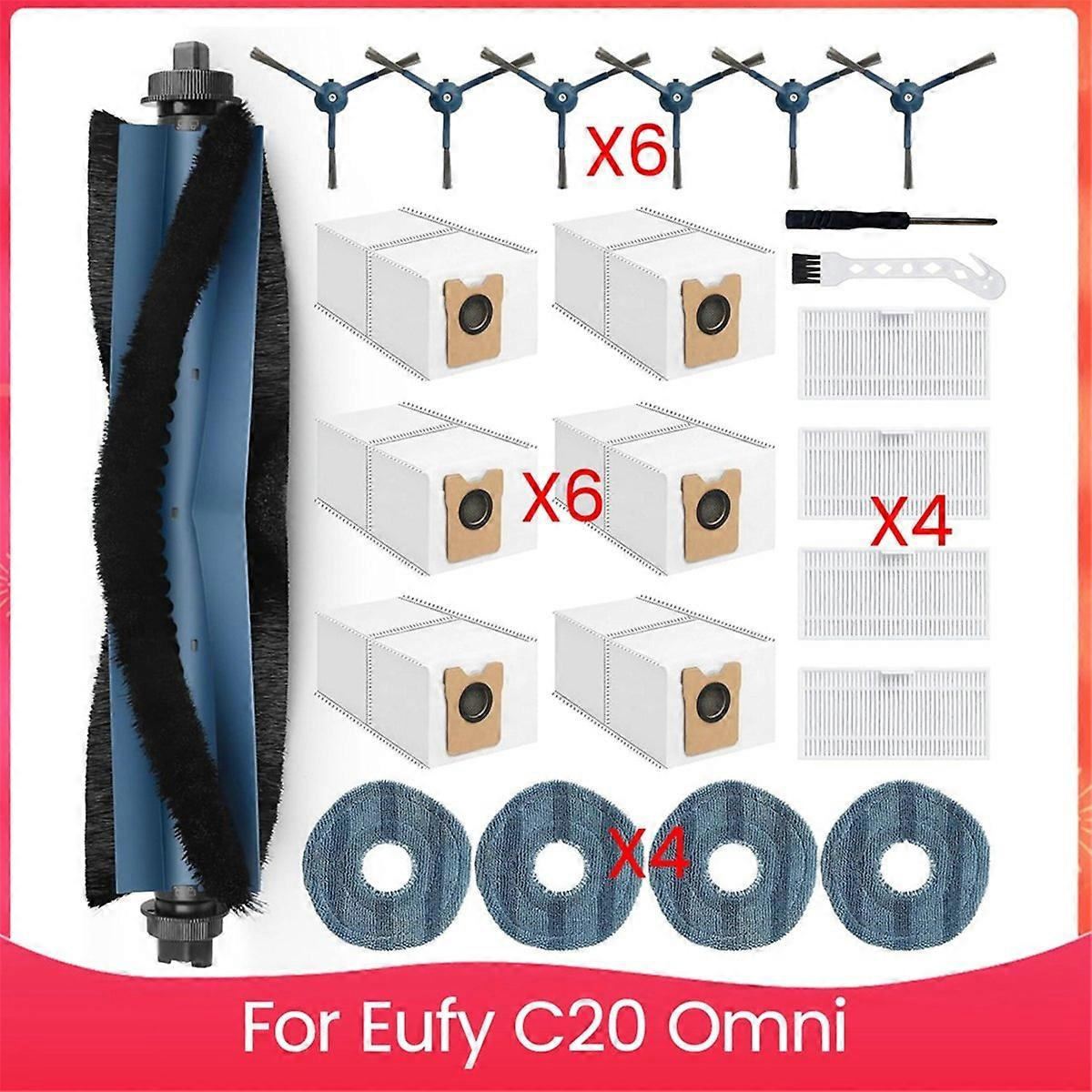 Ersatzteilset Für Den Eufy C20 Omni Saugroboter: Hauptbürste, Hepa-filter, Reinigungstuch Und Staubbeutel.