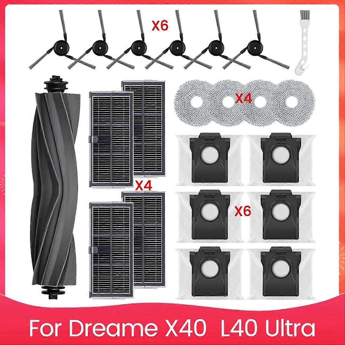 Zubehörset Für Die Staubsauger Dreame X40 Und L40 Ultra: Hauptseitenbürste, Hepa-filter, Reinigungstuch Und Staubbeutel.