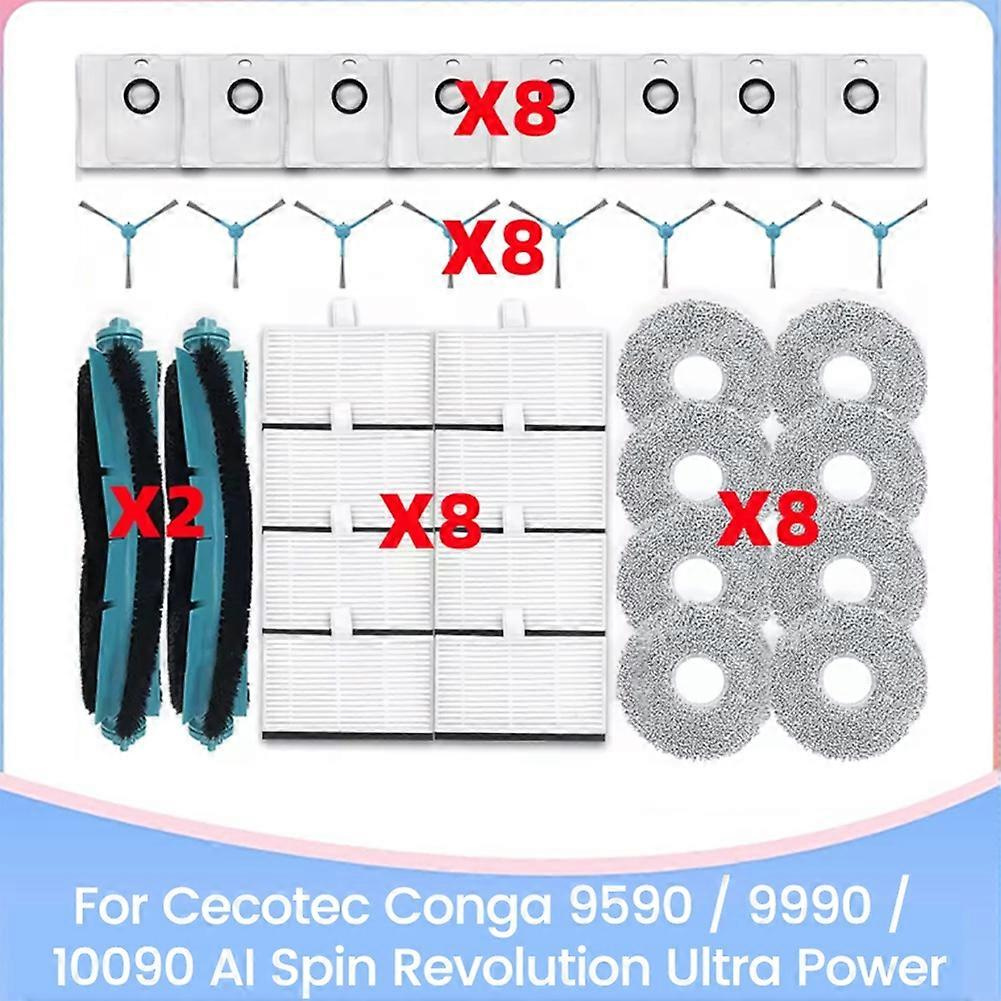 34-teiliges Set Für Cecotec Conga 9590/9990/10090 Ai Spin Revolution Ultra Power: Bürste, Hepa-filter, Tuch Und Staubbeutel.