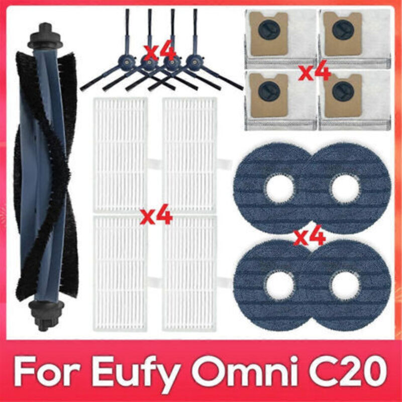 Ersatzteile Für Den Eufy Omni C20 Saugroboter: Hauptbürste, Filter, Reinigungstuch, Staubbeutel, Zubehör.