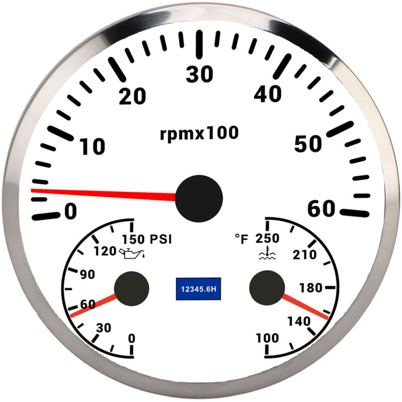 110-mm-drehzahlmesser, Dc 9–32 V, 6000 U/min, 0–150 Psi Öldruck, 100–250 °f Wassertemperatur, 3-in-1-anzeige Für Lkw, Boot, Wohnmobil, Weißes Zifferblatt, Silberne Lünette, Cxa084