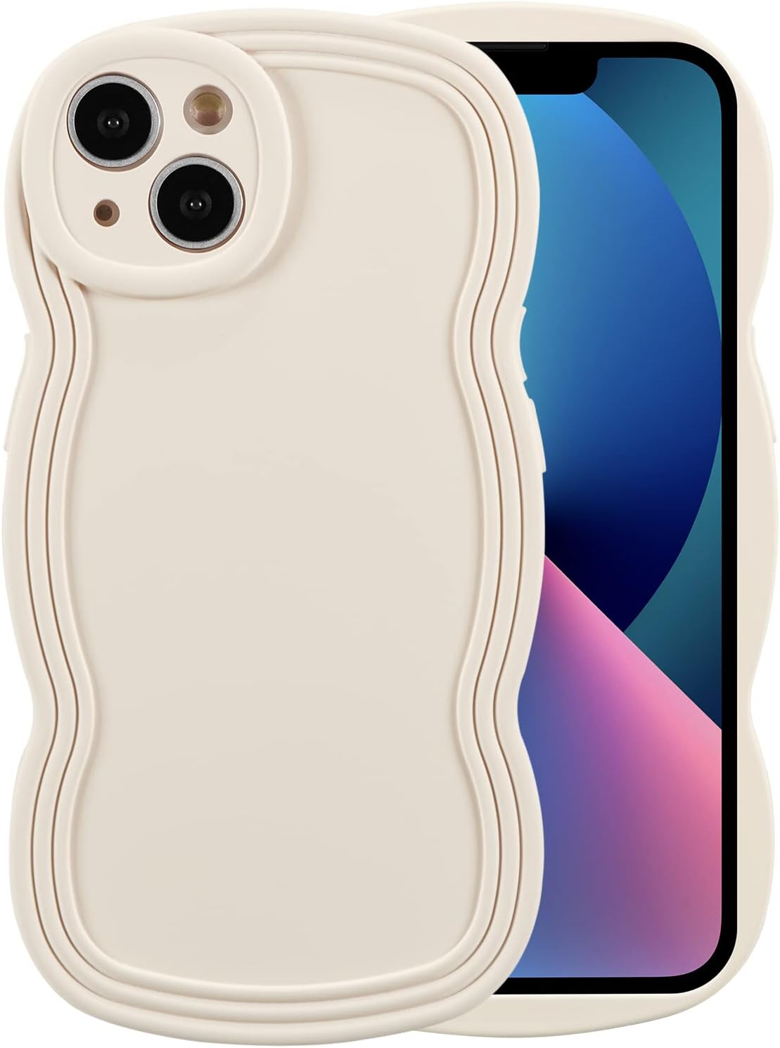 Hülle Für Iphone 13, Cremeweiß, Niedlicher, Einfarbiger, Lockiger Wellenrahmen S