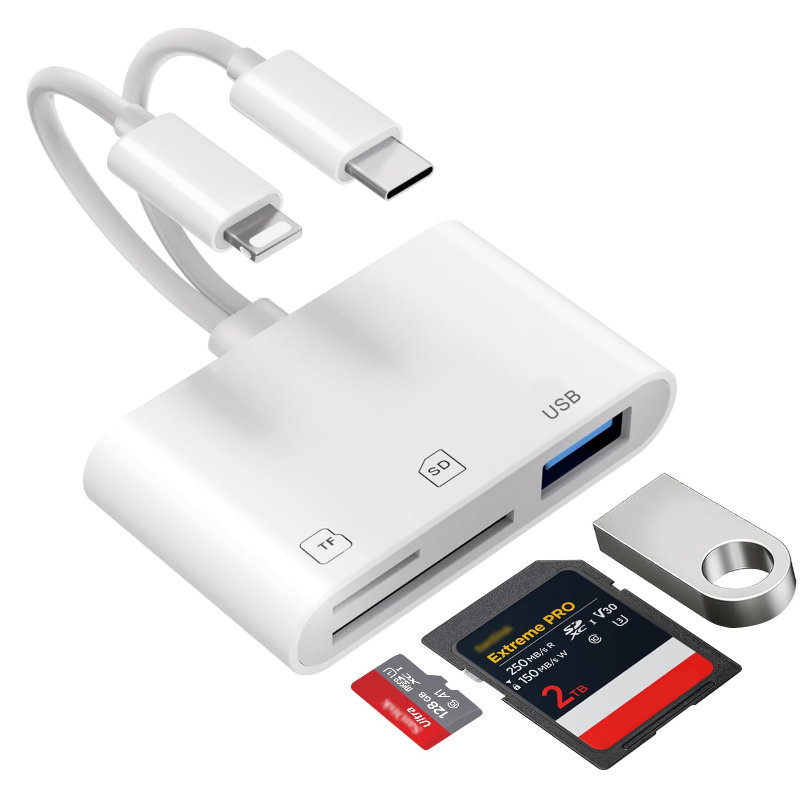 Sd-kartenleser Für Iphone/ipad, 3-in-2 Lightning Usb-c Sd-kartenleser Mit Sd/microsd/usb 3.0-steckplätzen, Usb-c Otg-adapter, Speicherkartenleser, Kamerakartenleser Für Iphone 16/samsung
