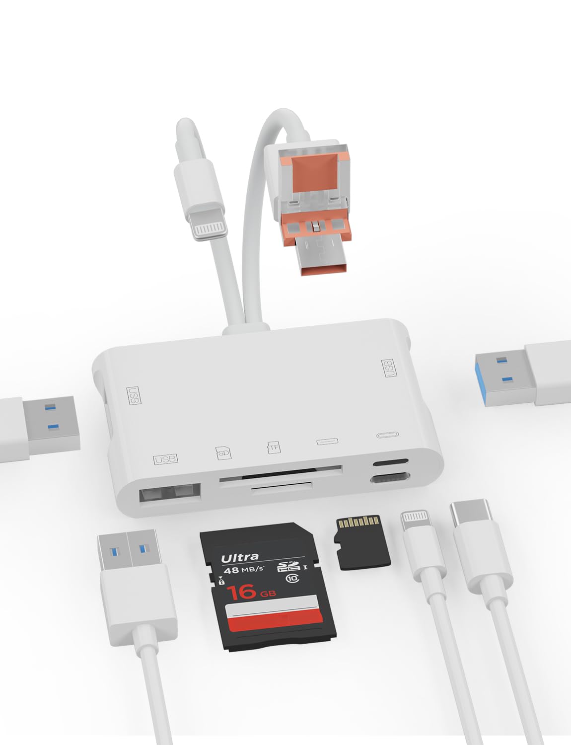 Micro-sd-kartenleser, 7-in-1-sd-kartenleser Und Usb-otg-adapter Mit Steckplätzen Für Micro-sd- Und Sd-karten. Speicherkartenleser Für Iphone/ipad, Usb-c- Und Usb-a-geräte, Kompatibel Mit Sdhc/sdxc/mmc