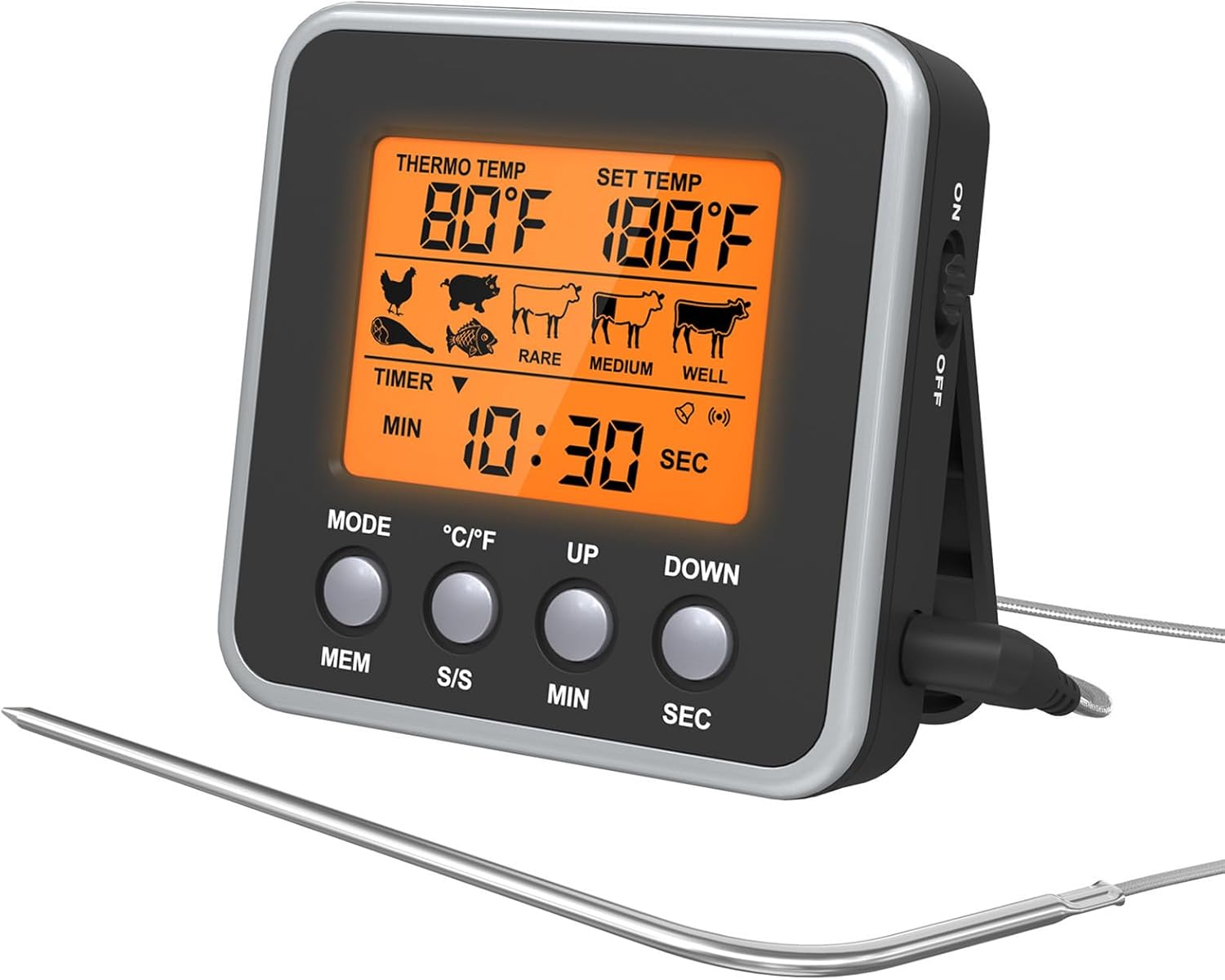 Präzises Kochthermometer Mit Sonde Für Fleisch, Grillgut, Milch, Wein Und Flüssigkeiten – 7 Voreingestellte Temperaturen – Sonstiges