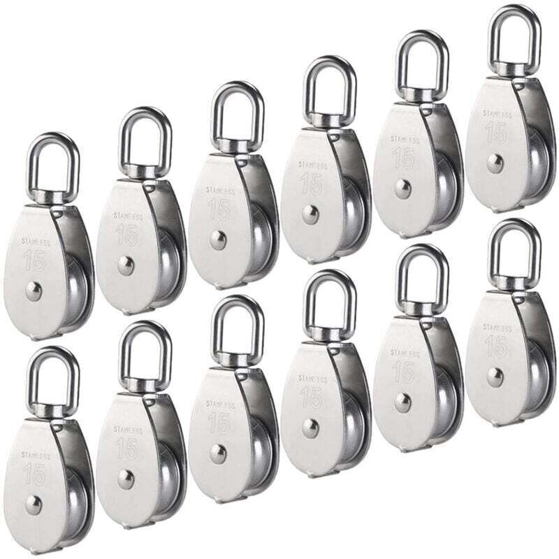 [niemals Verwendet] M15 Einzelrolle Aus Edelstahl 304, 15 Mm Einzelrollenblock, Kran-drehhaken, Glattes Drahtseil, Tragfähigkeit 77 Lbs/35 Kg (12 Stück).