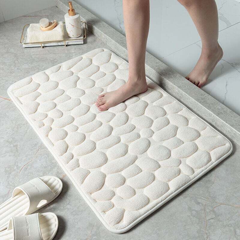[niemals Verwendet] Kieselsteinmuster-waffelmatte, Saugfähige, Rutschfeste Fußmatte Für Den Badezimmereingang (milchweiß, 40 X 60 Cm)