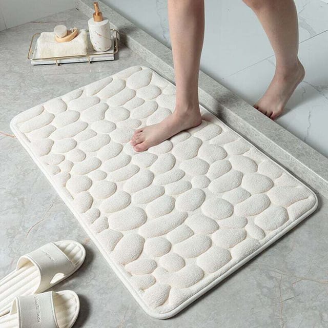 [niemals Verwendet] Kieselsteinmuster-waffelmatte, Saugfähige, Rutschfeste Fußmatte Für Den Badezimmereingang (milchweiß, 40 X 60 Cm)