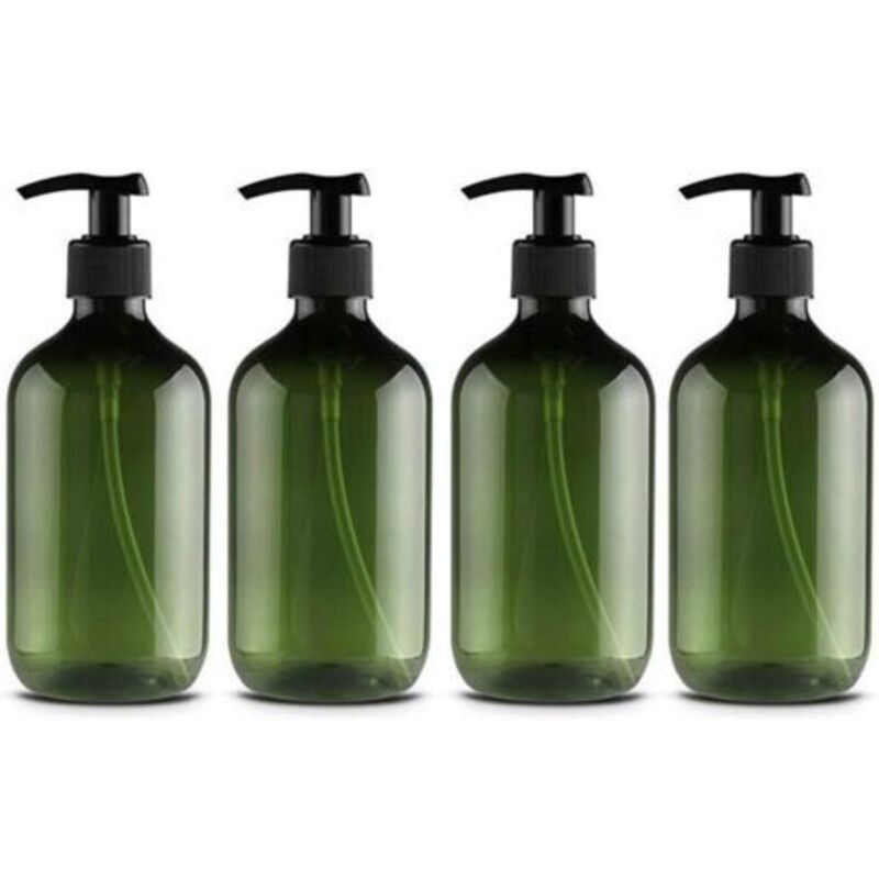 [niemals Verwendet] Set Mit 4 Kunststoff-pumpflaschen Für Tierlotion, Shampoo, Duschgel Und Handcreme, 500 Ml, Grün Und Braun