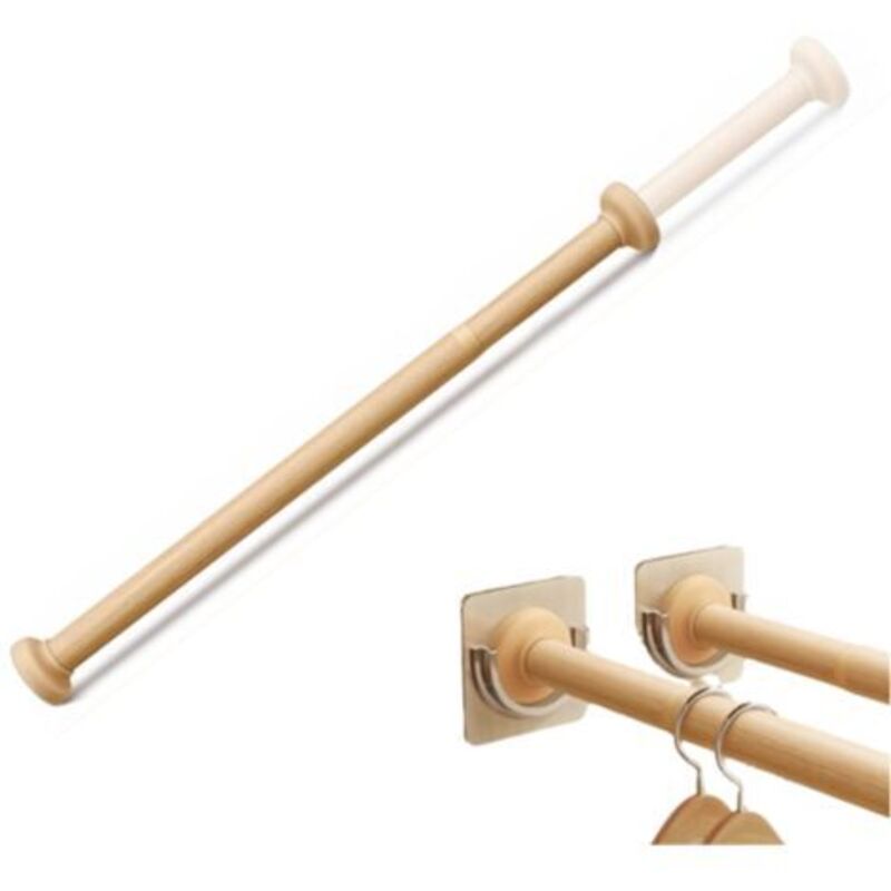 [niemals Verwendet] Verstellbare Kleiderstangen In Holzoptik Zum Aufhängen Von Kleidung, Ohne Bohren, Für Kleiderschrank, Badezimmer, Waschküche (50-80 Cm)