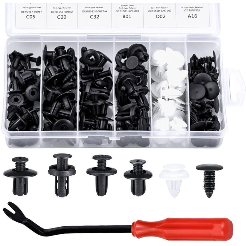 [niemals Verwendet] 100 Stück Kunststoffnietclips, Kunststoffnieten, Schutzbefestigungen In Verschiedenen Formen Und Größen, Universell Für Autotürverkleidungen Mit Aufbewahrungsbox (schwarz, Weiß).