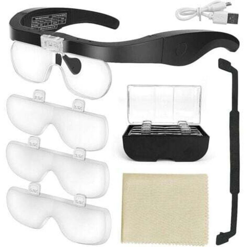 [niemals Verwendet] Vergrößerungsbrille Mit 2 Led-leuchten, Vergrößerungs-stirnband, Freisprech-vergrößerungs-headset Zum Nähen, Lesen, Reparieren, Schmuckherstellen, Uhrmachern Und Basteln, 4 Abnehmb