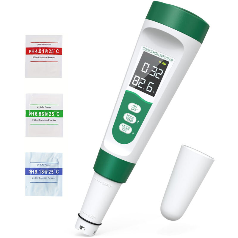 [niemals Verwendet] Salztester, Ph-meter, 5-in-1 Digitaler Wassertester Für Salzgehalt, Temperatur, Leitfähigkeit Und Tds Für Schwimmbad, Spa Und Aquarium.