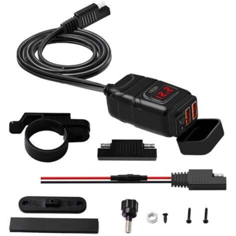 [niemals Verwendet] Wasserdichter Motorrad-usb-ladeadapter, Dual-usb/qc3.0-kfz-ladestecker, Wasserdichter Motorrad-usb-schnellladestecker Mit Schalter Und Led-voltmeter