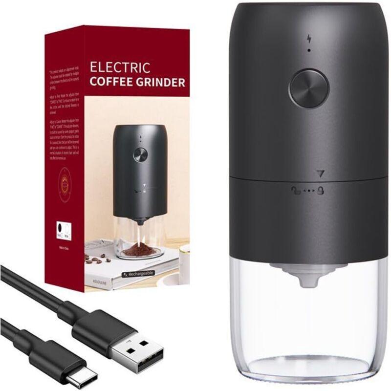 [niemals Verwendet] Elektrische Kaffeemühle Mit Keramikmahlwerk, Tragbare, Wiederaufladbare Propellermühle Für Kaffeebohnen Mit Einstellbarem Mahlgrad, Schwarz