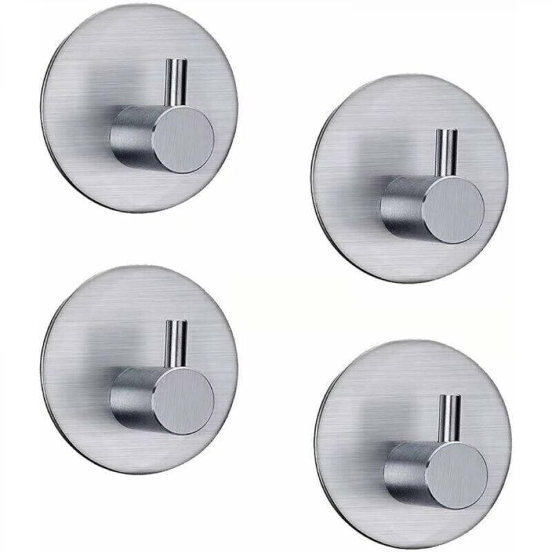 [niemals Verwendet] Set Mit 4 Selbstklebenden Edelstahlhaken, 3m-kleber, Wasserfest, Robust, Handtuchhalter, Garderobenhaken, Selbstklebende Wandhaken Für Küche, Bad, Büro, Kleiderschrank, Kein Weiter