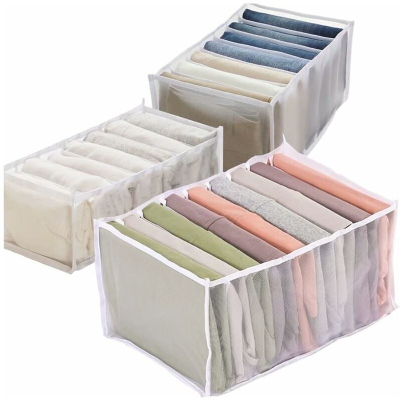 [niemals Verwendet] 3-teiliges Schubladen-organizer-set, Faltbare Aufbewahrungsbox Aus Netzgewebe, Jeans-organizer Mit 7 Fächern, T-shirt-organizer Mit 9 Fächern