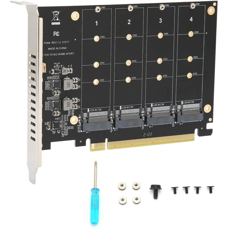 [niemals Verwendet] Dual M.2 Pcie Adapterkarte, 4 Ports M.2 Nvme Ssd Zu Pcie X16 M Key Festplattenkonverter Pc Erweiterungskarte Interne Erweiterungskarte (ph44)