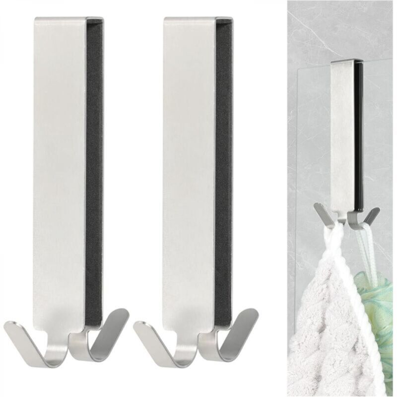 [niemals Verwendet] Set Mit 2 Länglichen Duschtürhaken Für Rahmenlose Glasduschtüren, Doppelte Handtuchhaken (silber)