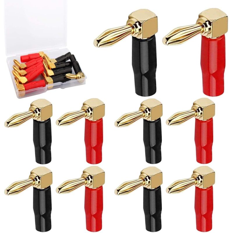 [niemals Verwendet] 10 Abgewinkelte Bananenstecker (90°) – 24 Karat Vergoldete Audioanschlüsse Für Verstärker, Lautsprecher Und Av-receiver