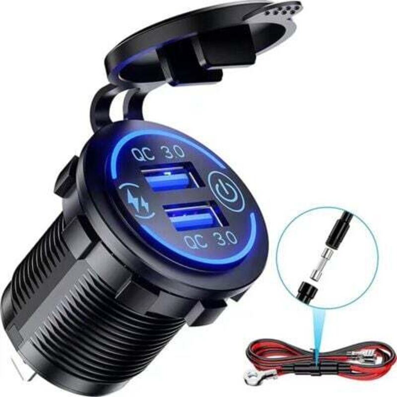 [niemals Verwendet] Dual-usb-ladebuchse 3.0, Wasserdichter 12v/24v-usb-stecker Mit Touch-schalter Für Auto, Boot, Wohnmobil, Blau