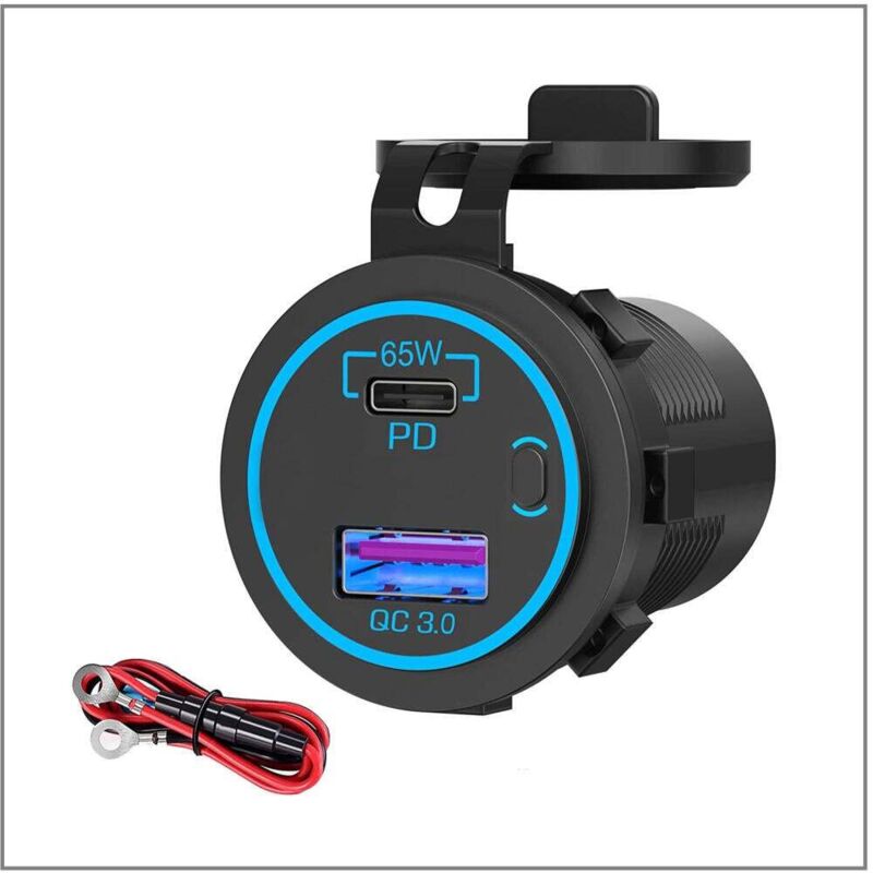 [niemals Verwendet] 65-w-usb-c-kfz-ladegerät Für Tragbare Geräte: 12-v-/24-v-pd-3.0- Und Qc-3.0-kfz-stecker Mit Wasserdichtem Schalter, 12-v-schnellladefunktion