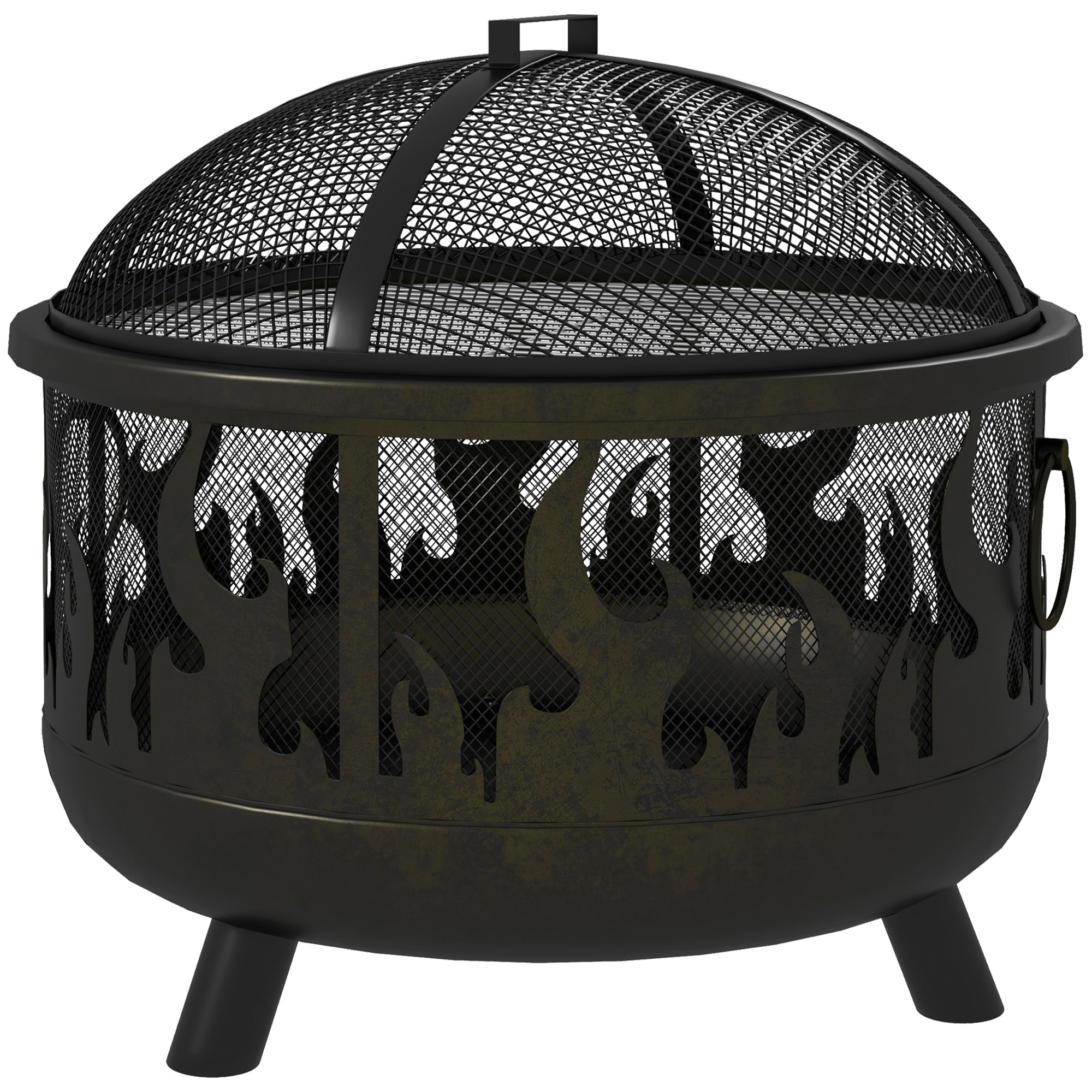 Feuerschale Feuerstelle, Inkl. Funkenschutz, 1 Schürhaken, Ø61,5 Cm X 52 Cm, Schwarz