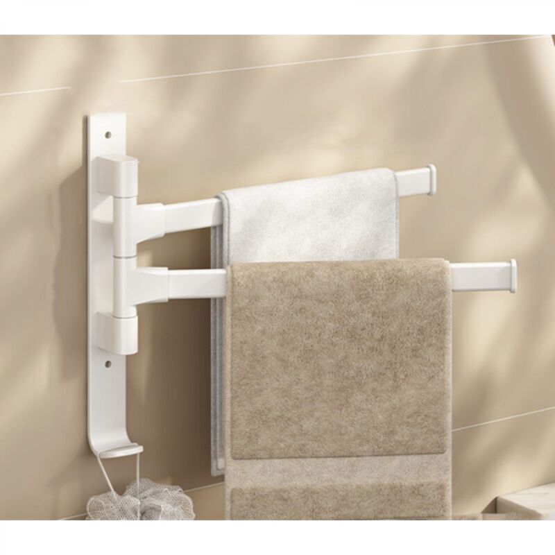 [niemals Verwendet] Drehbarer Handtuchhalter Mit Zwei Armen, Dickwandig, Mit Haken, Platzsparend, Zur Wandmontage - Beige