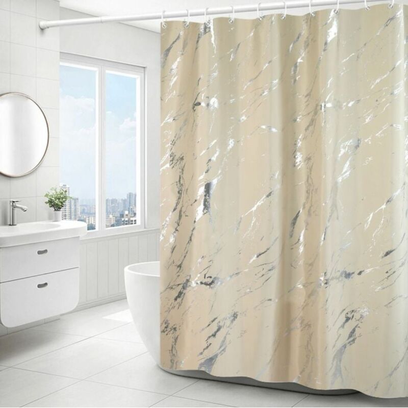 [niemals Verwendet] Schlichter Duschvorhang In Silbermarmoroptik – 180 X 180 Cm, Maschinenwaschbarer Duschvorhang Aus Polyester Mit Beschwertem Saum Und 12 Haken (beige)