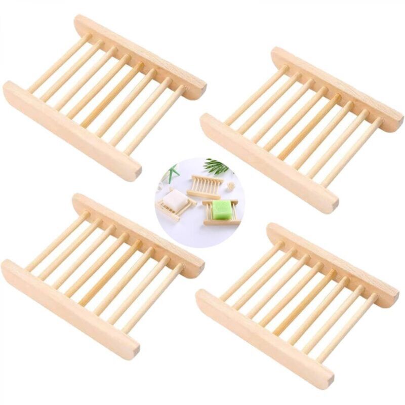 [niemals Verwendet] Seifenschale Aus Holz, Rechteckige Seifenschale Aus Naturholz, Seifenschale Aus Keramik, Lotusförmiges Seifenablage-accessoire, Natürliche Seifenschale Für Küche Und Bad (4-teilig)