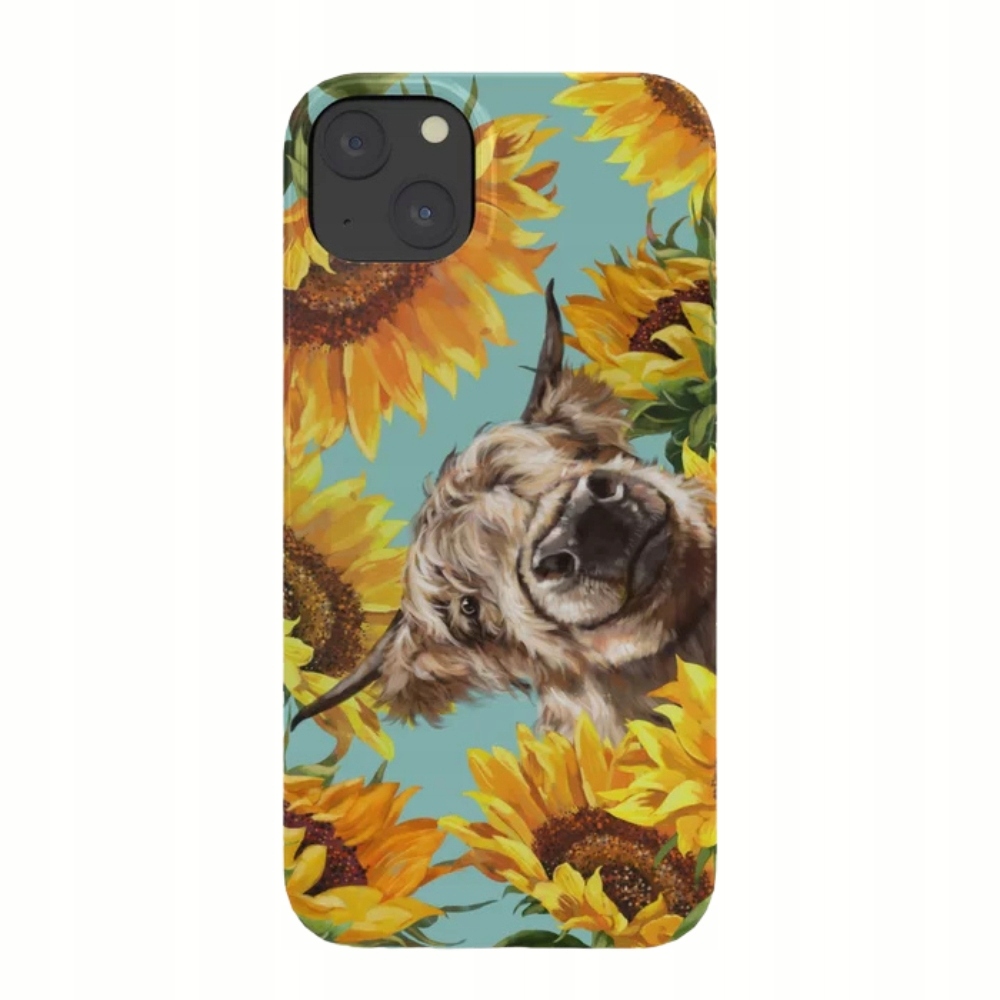 Iphone 14 Plus Hülle Mit Hochlandrind Und Sonnenblumen, Blau