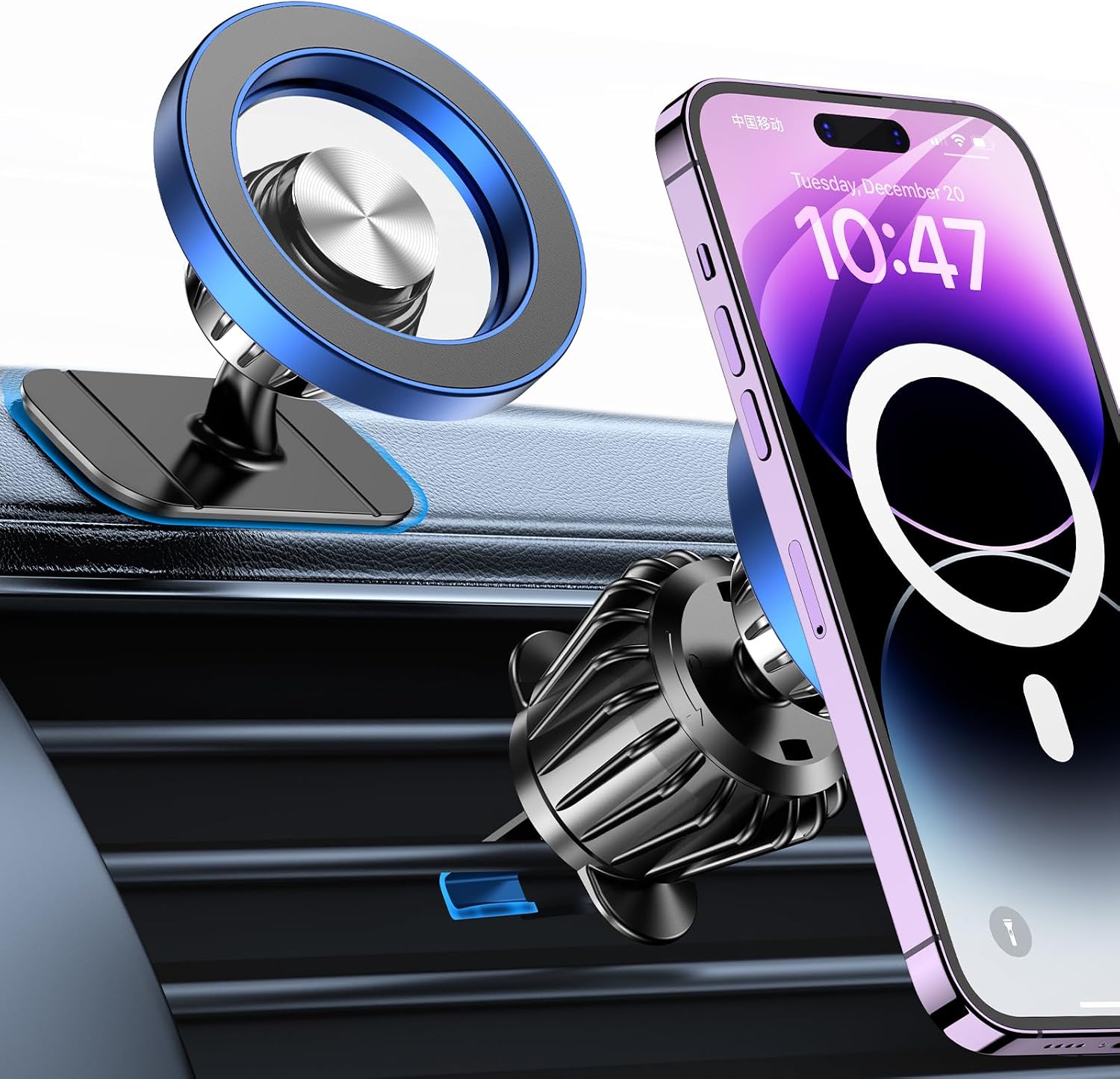 Magsafe Autohalterung [supermagnete] Magnetische Autohalterung [360°-drehung] Magnetisches Autohalterungs-set, Autozubehör Für Iphone 17 Pro Max, 16, 15, 14 Und 13, Blau