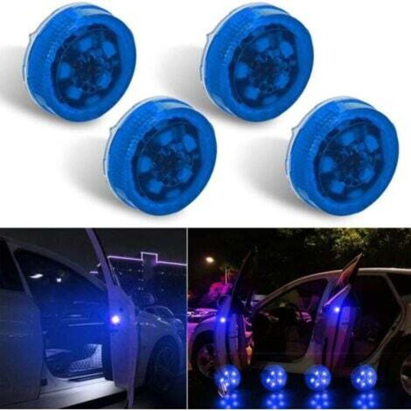 [niemals Verwendet] 4-teiliges Universelles Kabelloses Led-warnlichtset Für Autotüren, Sicherheitsleuchten, Blitzlichter Für Heckkollisionsschutz (blau)