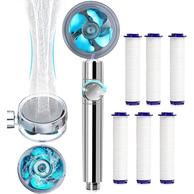 [niemals Verwendet] Handbrausekopf, Wassersparende Anti-kalk-dusche, Hochdruck-propellerdusche, Dreistufiges Filtersystem, Mit 6 Austauschbaren Pp-baumwollpads, Blau