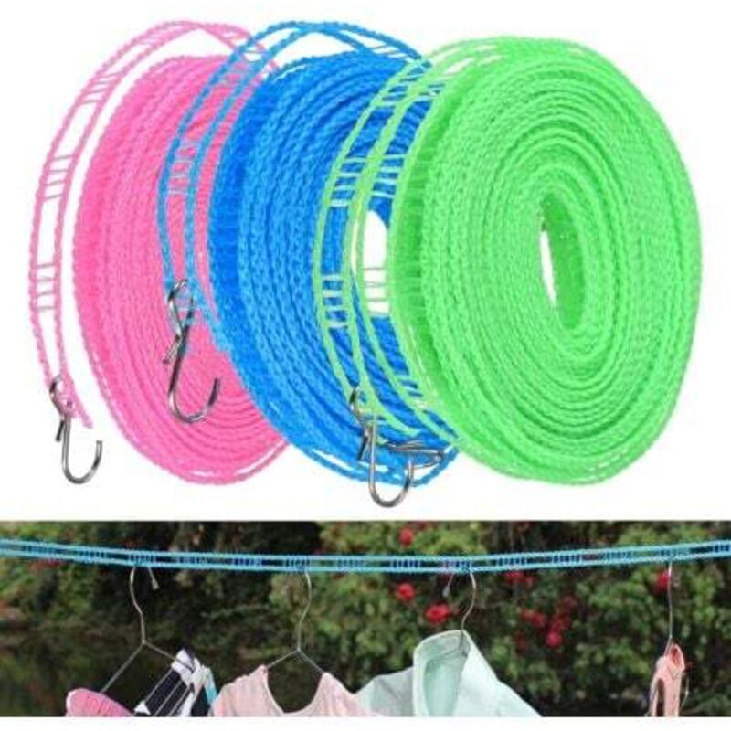 [niemals Verwendet] 3-teiliges Set Windfester Wäscheleinen – Nylon-wäscheleine – Tragbare Wäscheleine – Windfeste Wäscheleine, Geeignet Für Outdoor, Indoor, Zuhause, Reisen, Camping (grün, Rosa, Blau)