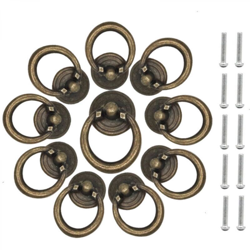 [niemals Verwendet] 10 Stück Vintage-schubladenringgriffe, Runde Schubladenringe Aus Zinklegierung, Antike Tropfenringgriffe Für Schränke, Kleiderschränke, Kommoden Und Möbel, Retro-bronze