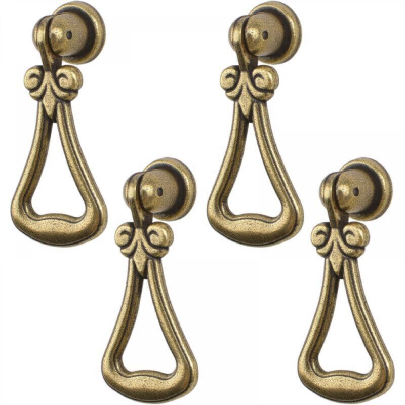 [niemals Verwendet] Set Aus 4 Vintage-hängegriffen Aus Zinklegierung Mit Bronzegrünem Dreiecksring Für Schränke, Kommoden, Schubladen, Türen Und Dekorative Möbel